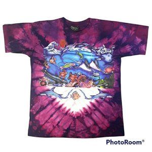 Vtg 90s Lisa Chapman Graphics Tie Dye Shirt L Pink Purple Dolphin, Ocean, Sea